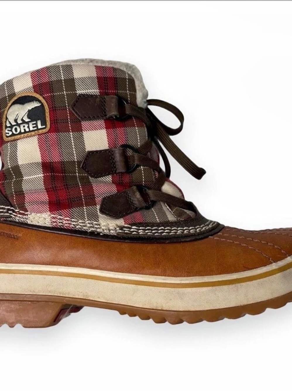 Sorel Joan of Arctic Plaid Snow Boots Brown & Red US 5.5